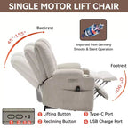 Gray Chenille Large Power Lift Recliner Chair with Massage and Heat 2 Steel Cup Holders for Elderly