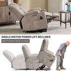 Gray Chenille Large Power Lift Recliner Chair with Massage and Heat 2 Steel Cup Holders for Elderly