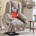 Gray Chenille Large Power Lift Recliner Chair with Massage and Heat 2 Steel Cup Holders for Elderly