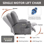Gray Chenille Large Power Lift Recliner Chair with Massage and Heat 2 Steel Cup Holders for Elderly
