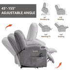 Gray Chenille Large Power Lift Recliner Chair with Massage and Heat 2 Steel Cup Holders for Elderly