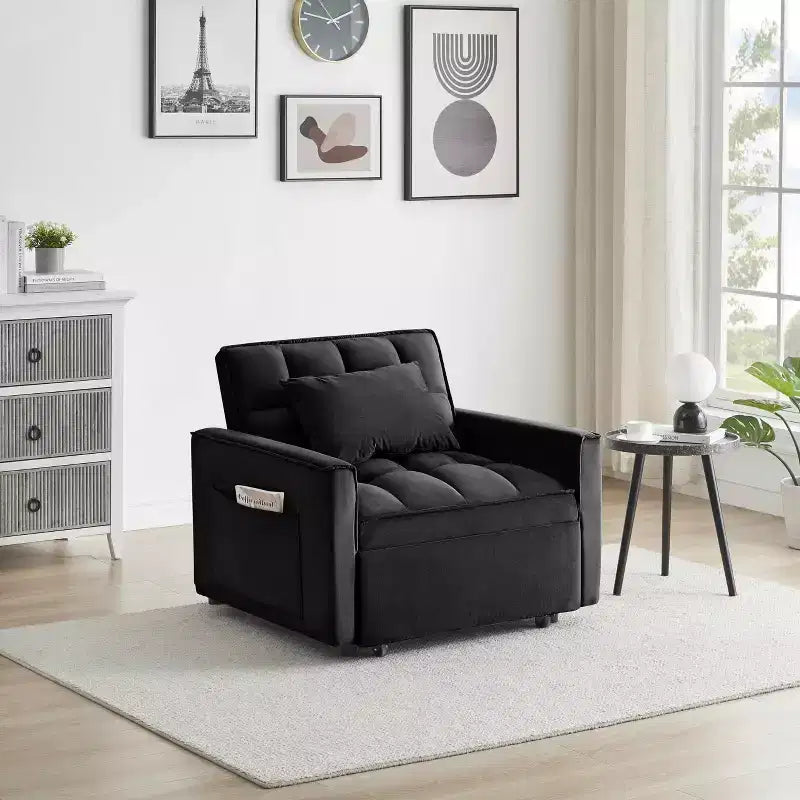 MAYEERTY Foldable Futon Sofa Bed - Adjustable Back with Wheels & Strap, Compact Versatile Design for Small Spaces Black