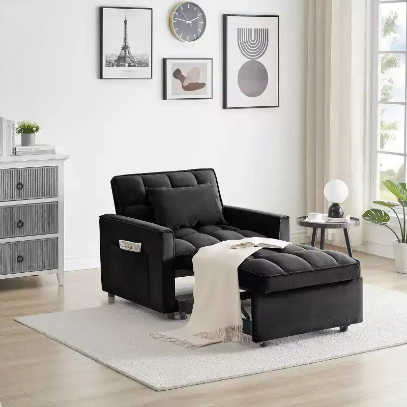 MAYEERTY Foldable Futon Sofa Bed - Adjustable Back with Wheels & Strap, Compact Versatile Design for Small Spaces Black