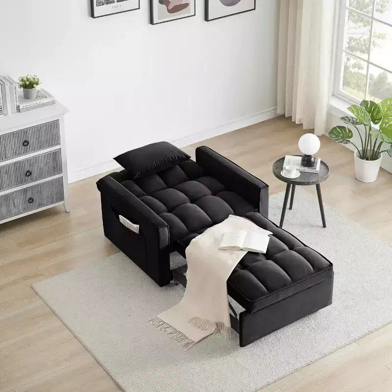 MAYEERTY Foldable Futon Sofa Bed - Adjustable Back with Wheels & Strap, Compact Versatile Design for Small Spaces Black