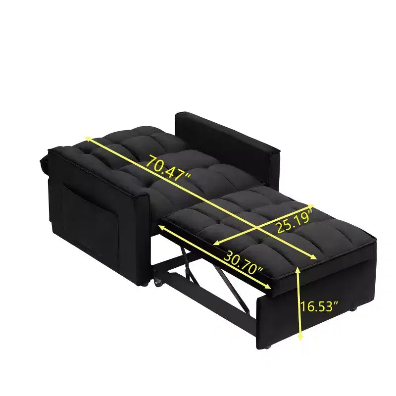 MAYEERTY Foldable Futon Sofa Bed - Adjustable Back with Wheels & Strap, Compact Versatile Design for Small Spaces Black
