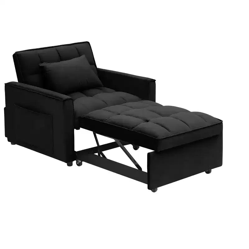 MAYEERTY Foldable Futon Sofa Bed - Adjustable Back with Wheels & Strap, Compact Versatile Design for Small Spaces Black