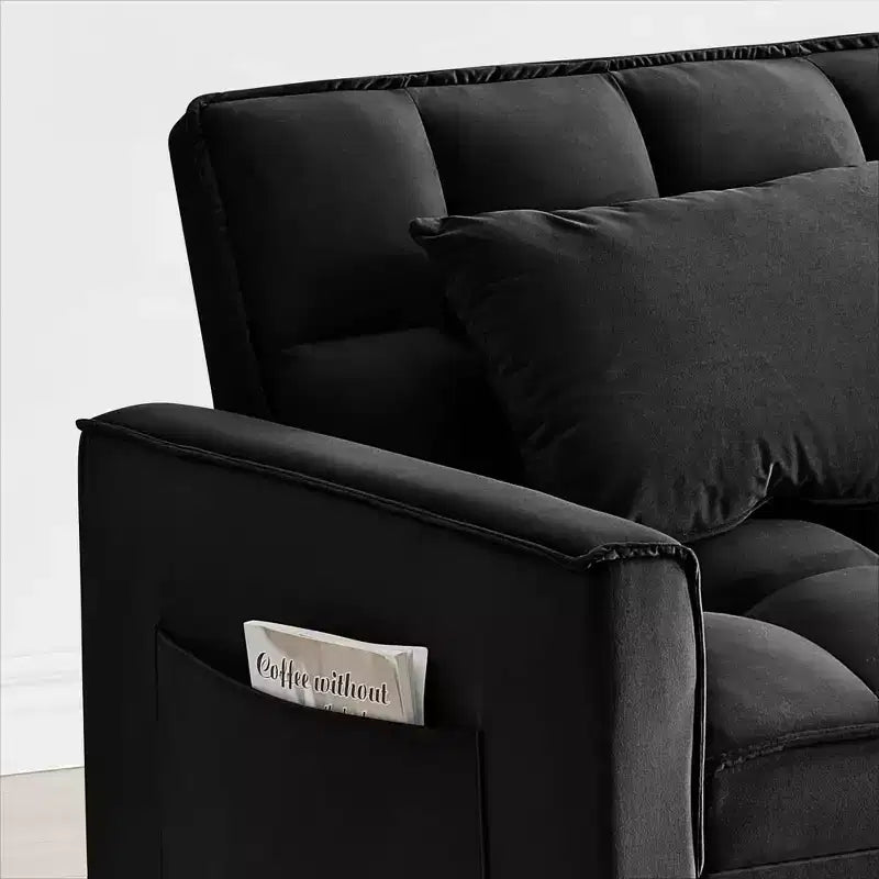 MAYEERTY Foldable Futon Sofa Bed - Adjustable Back with Wheels & Strap, Compact Versatile Design for Small Spaces Black