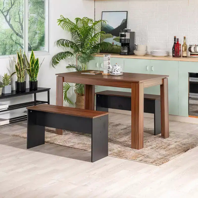 FurnitureR 47,2 hüvelykes étkezőasztal-készlet 2 paddal, modern MDF-fa asztal- és ülőgarnitúra, helytakarékos étkezőbútor konyhába és étkezőbe