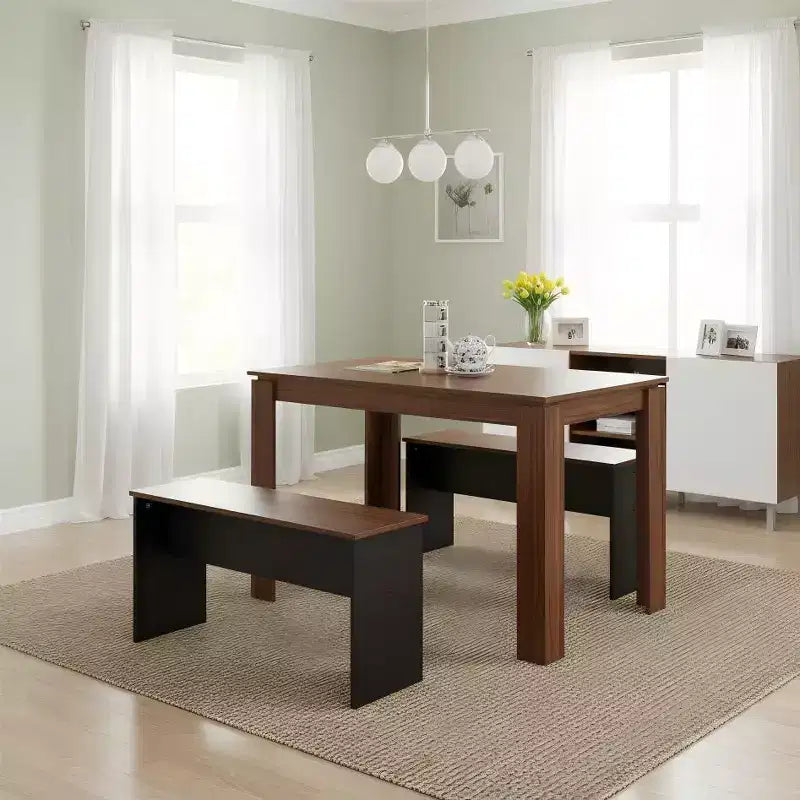 FurnitureR 47,2 hüvelykes étkezőasztal-készlet 2 paddal, modern MDF-fa asztal- és ülőgarnitúra, helytakarékos étkezőbútor konyhába és étkezőbe