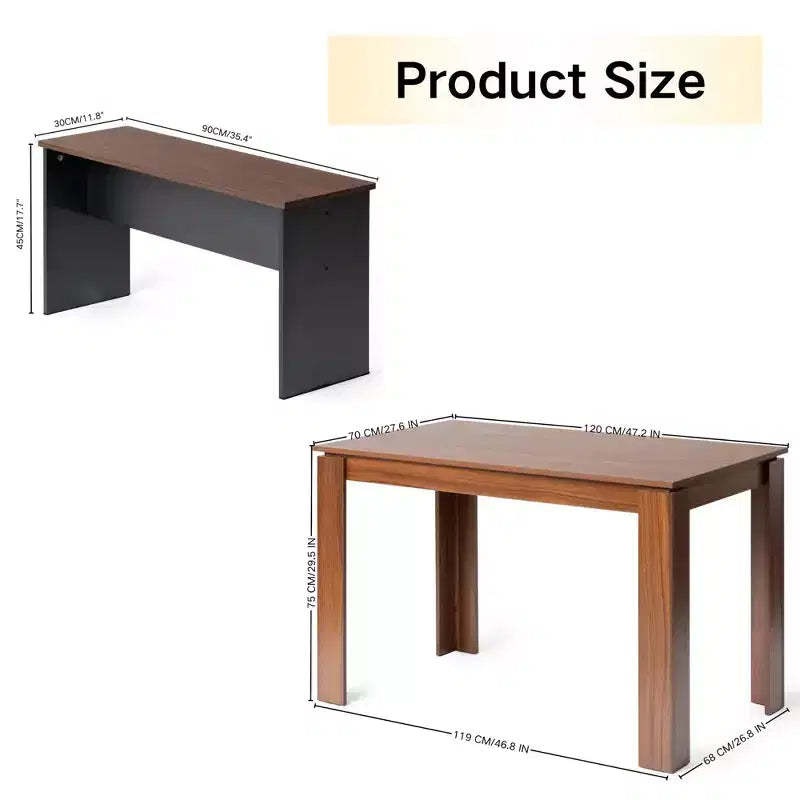 FurnitureR 47,2 hüvelykes étkezőasztal-készlet 2 paddal, modern MDF-fa asztal- és ülőgarnitúra, helytakarékos étkezőbútor konyhába és étkezőbe