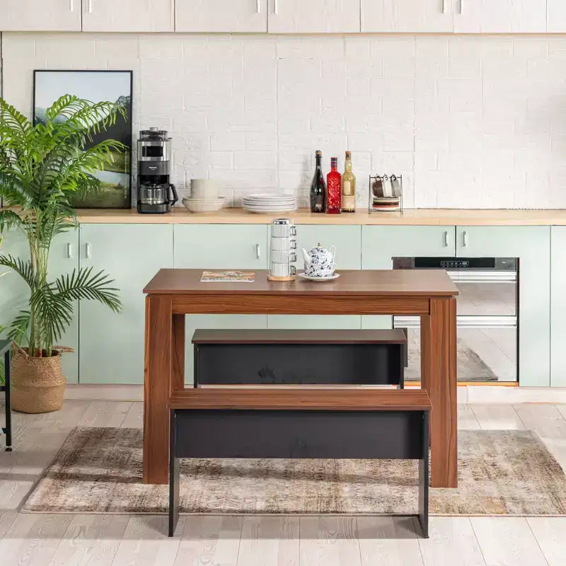 FurnitureR 47,2 hüvelykes étkezőasztal-készlet 2 paddal, modern MDF-fa asztal- és ülőgarnitúra, helytakarékos étkezőbútor konyhába és étkezőbe