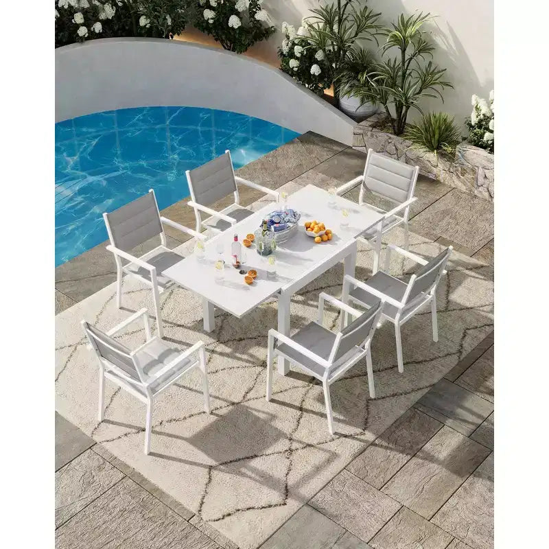 Extentable Outdoor Dining Table Set for 4-6 Persons, 31.5-63 in Expandable Patio Table, Rectangular Aluminum Frame, Woodgrain Tabletop