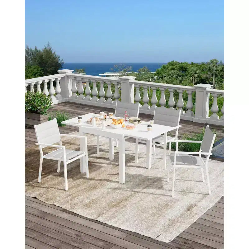 Extentable Outdoor Dining Table Set for 4-6 Persons, 31.5-63 in Expandable Patio Table, Rectangular Aluminum Frame, Woodgrain Tabletop
