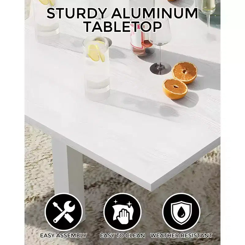 Extentable Outdoor Dining Table Set for 4-6 Persons, 31.5-63 in Expandable Patio Table, Rectangular Aluminum Frame, Woodgrain Tabletop
