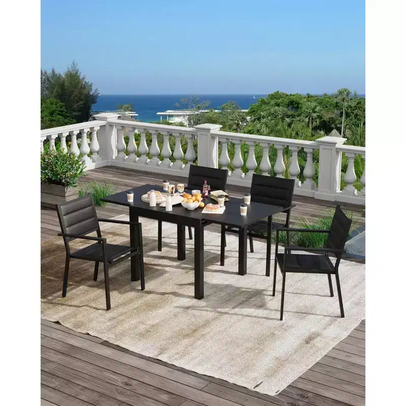 Extentable Outdoor Dining Table Set for 4-6 Persons, 31.5-63 in Expandable Patio Table, Rectangular Aluminum Frame, Woodgrain Tabletop