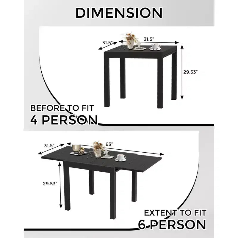 Extentable Outdoor Dining Table Set for 4-6 Persons, 31.5-63 in Expandable Patio Table, Rectangular Aluminum Frame, Woodgrain Tabletop