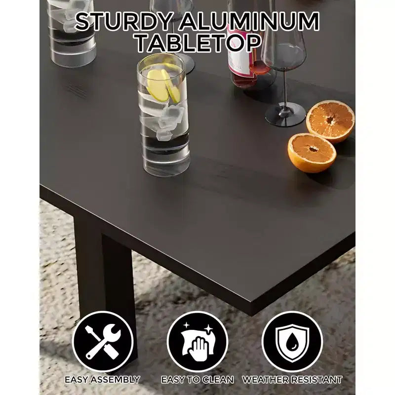 Extentable Outdoor Dining Table Set for 4-6 Persons, 31.5-63 in Expandable Patio Table, Rectangular Aluminum Frame, Woodgrain Tabletop