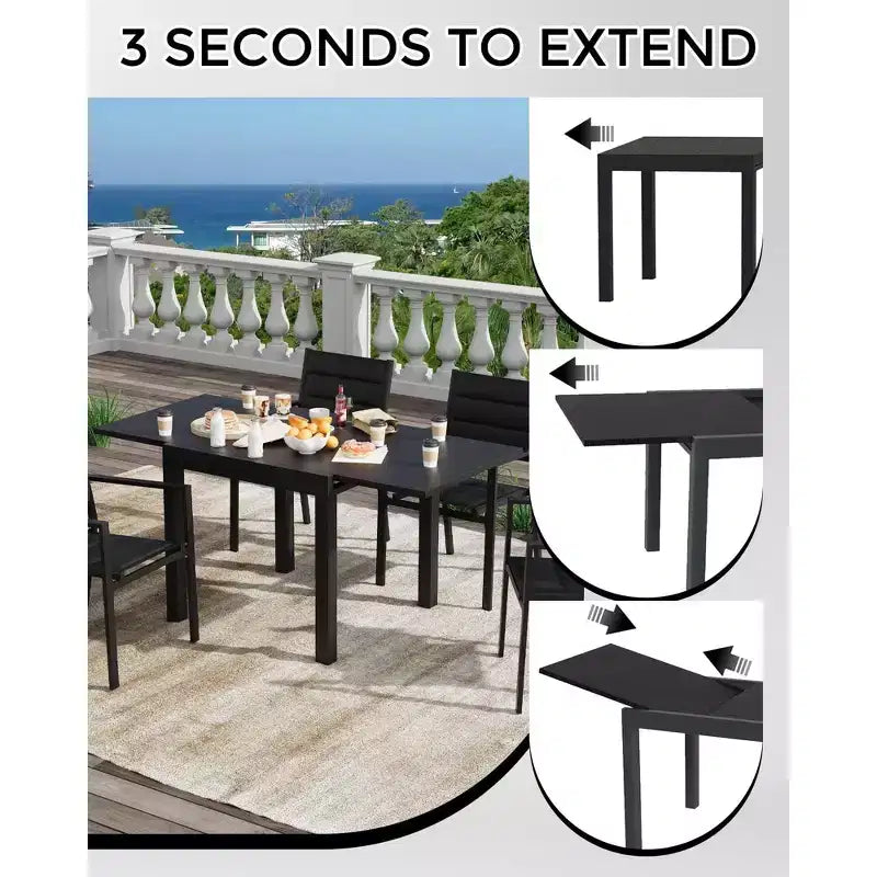 Extentable Outdoor Dining Table Set for 4-6 Persons, 31.5-63 in Expandable Patio Table, Rectangular Aluminum Frame, Woodgrain Tabletop