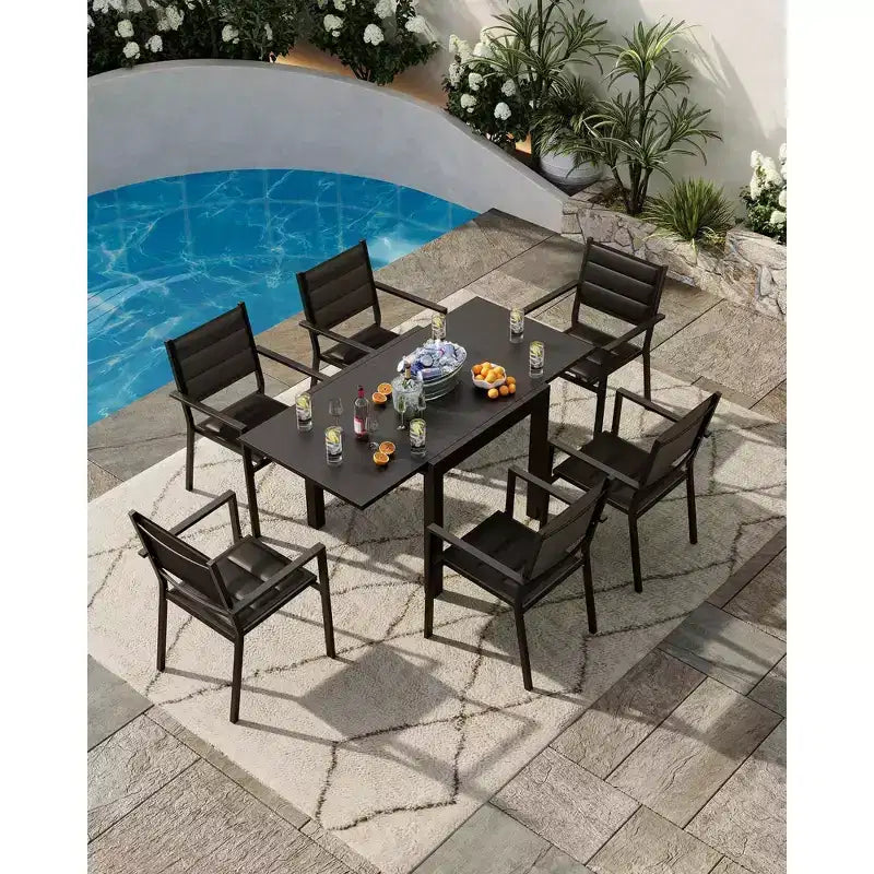 Extentable Outdoor Dining Table Set for 4-6 Persons, 31.5-63 in Expandable Patio Table, Rectangular Aluminum Frame, Woodgrain Tabletop