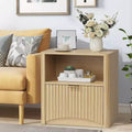 23 Inch Oak Nightstand, Waterproof Surface Bedside Table with Drawer & Storage, Mid Century Modern Fluted End Table