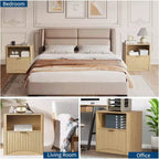 23 Inch Oak Nightstand, Waterproof Surface Bedside Table with Drawer & Storage, Mid Century Modern Fluted End Table