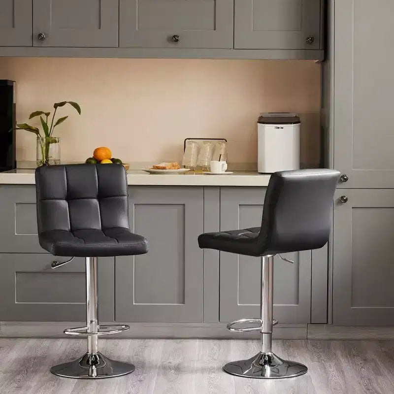 TUYOHW Set of 2 Adjustable Height Bar Stools,PU Leather Swivel Counter Height Barstools with Backrest & Footrest,24.2-32.5 Inch