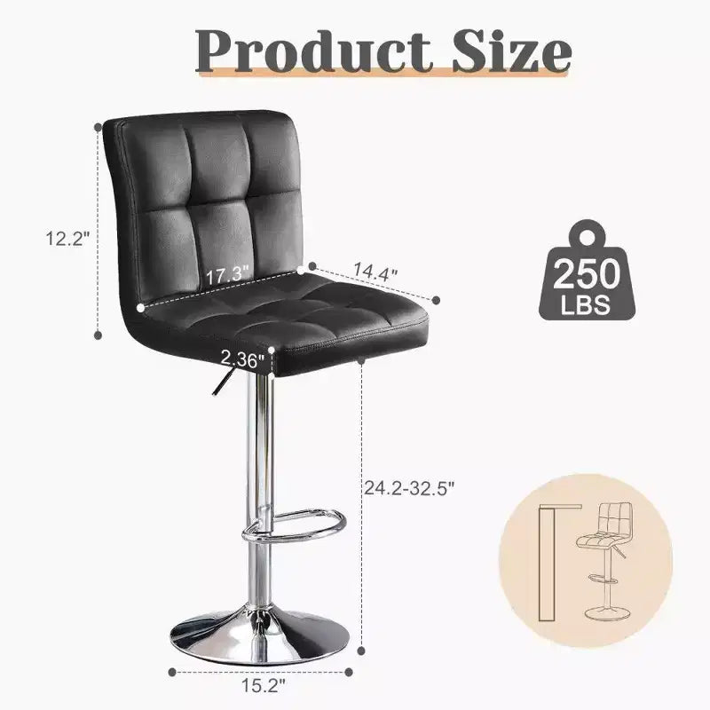 TUYOHW Set of 2 Adjustable Height Bar Stools,PU Leather Swivel Counter Height Barstools with Backrest & Footrest,24.2-32.5 Inch