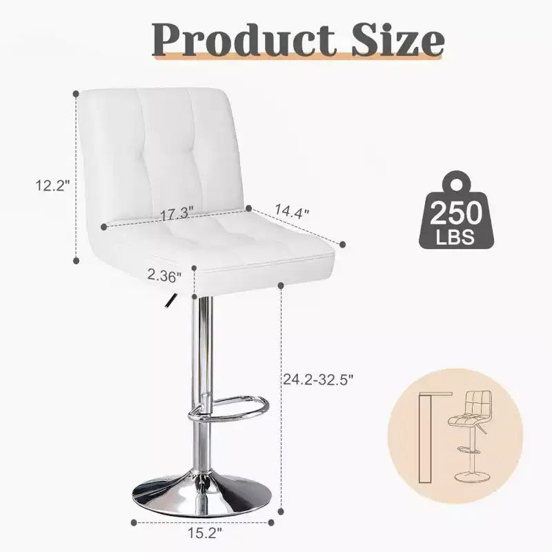 TUYOHW Set of 2 Adjustable Height Bar Stools,PU Leather Swivel Counter Height Barstools with Backrest & Footrest,24.2-32.5 Inch