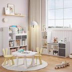 Meuble de rangement pour jouets avec coin lecture, bibliothèque blanche avec coussin d’assise, banc de rangement en bois à 6 casiers, 2 tiroirs, meuble à étagères pour chambre d’enfant