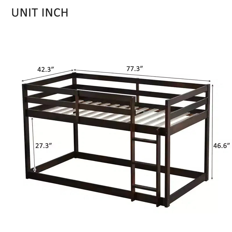 Bellemave stapelbed voor kinderen, eenpersoonsbed boven eenpersoonsbed, laag model met massief houten frame, brede ladder en stevige lattenbodem, ruimtebesparend ontwerp, meerdere kleuren