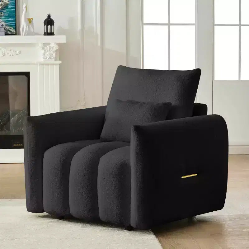 MAYEERTY 35 Teddy Fabric Sofa, Modern Lounge Chair Upholsteres with a Pillow Apartment Office Living Room Black