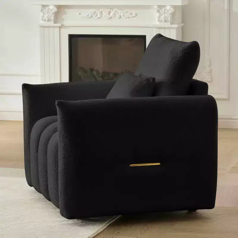 MAYEERTY 35 Teddy Fabric Sofa, Modern Lounge Chair Upholsteres with a Pillow Apartment Office Living Room Black