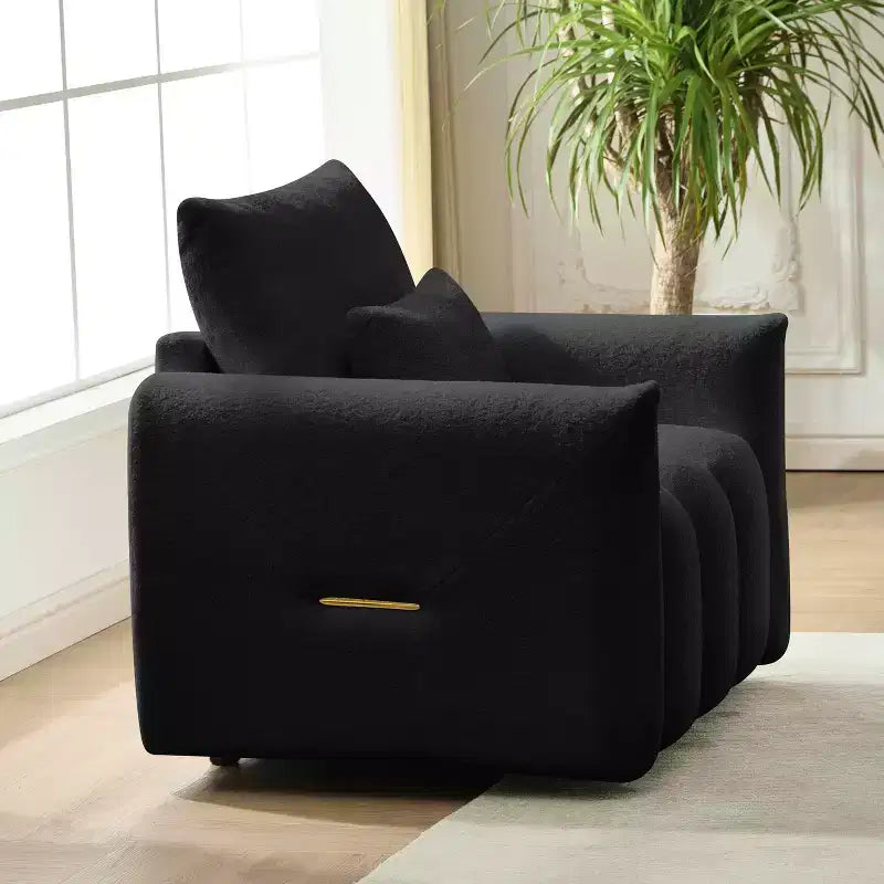 MAYEERTY 35 Teddy Fabric Sofa, Modern Lounge Chair Upholsteres with a Pillow Apartment Office Living Room Black