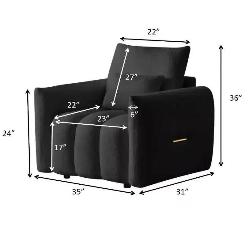 MAYEERTY 35 Teddy Fabric Sofa, Modern Lounge Chair Upholsteres with a Pillow Apartment Office Living Room Black