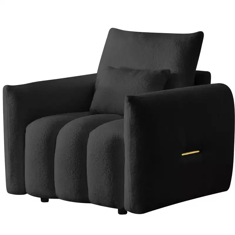 MAYEERTY 35 Teddy Fabric Sofa, Modern Lounge Chair Upholsteres with a Pillow Apartment Office Living Room Black