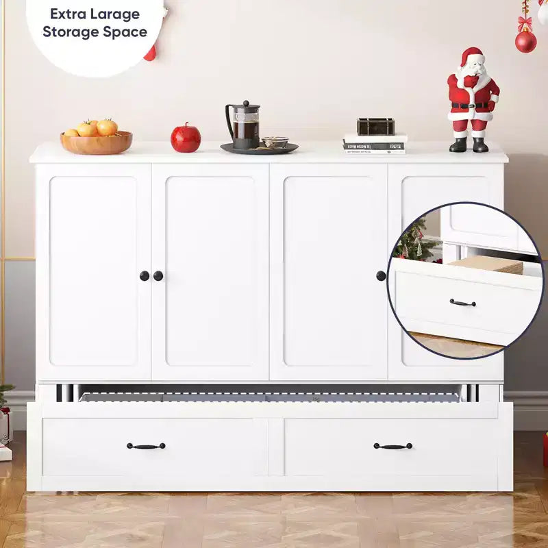 Mjkone Queen Murphy Bed with Storage&Charging Station, Farmhouse Cabinet Bed,Noise-Free,for Guest Room,Optional Mattress