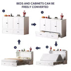 Mjkone Queen Murphy Bed with Storage&Charging Station, Farmhouse Cabinet Bed,Noise-Free,for Guest Room,Optional Mattress