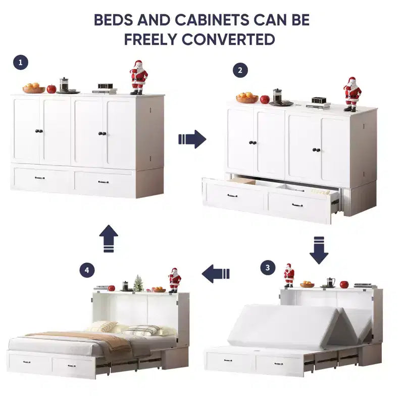 Mjkone Queen Murphy Bed with Storage&Charging Station, Farmhouse Cabinet Bed,Noise-Free,for Guest Room,Optional Mattress