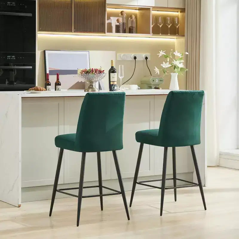 TUYOHW Modern Velvet Counter Height Bar Stools Set of 2,Bar Chairs with Black Iron Legs & 300 lbs Capacity for Kitchen,Dining Room,Home Bar