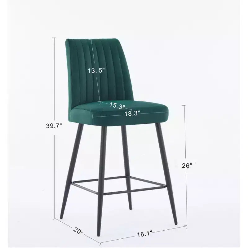 TUYOHW Modern Velvet Counter Height Bar Stools Set of 2,Bar Chairs with Black Iron Legs & 300 lbs Capacity for Kitchen,Dining Room,Home Bar