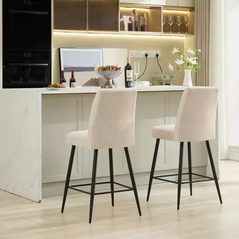 TUYOHW Modern Velvet Counter Height Bar Stools Set of 2,Bar Chairs with Black Iron Legs & 300 lbs Capacity for Kitchen,Dining Room,Home Bar