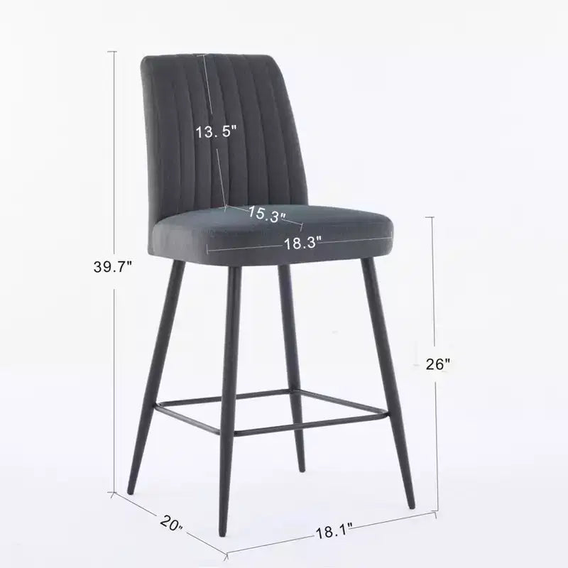 TUYOHW Modern Velvet Counter Height Bar Stools Set of 2,Bar Chairs with Black Iron Legs & 300 lbs Capacity for Kitchen,Dining Room,Home Bar