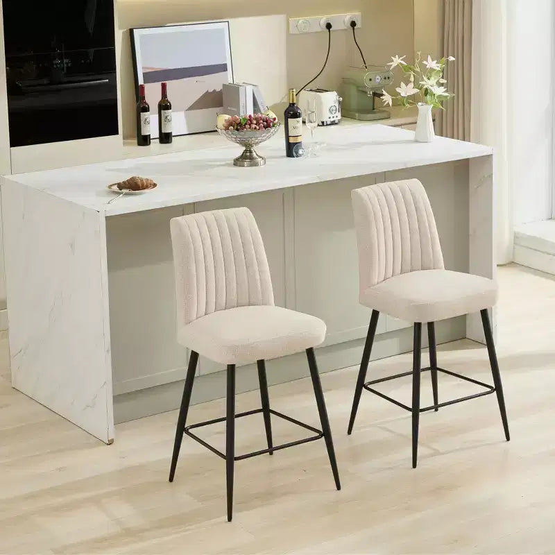 TUYOHW Modern Velvet Counter Height Bar Stools Set of 2,Bar Chairs with Black Iron Legs & 300 lbs Capacity for Kitchen,Dining Room,Home Bar