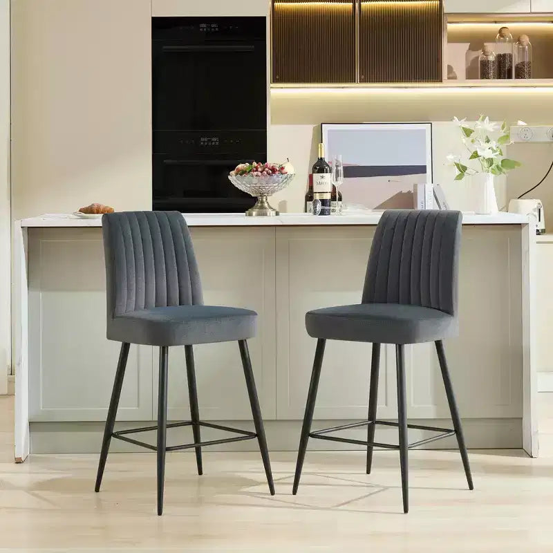 TUYOHW Modern Velvet Counter Height Bar Stools Set of 2,Bar Chairs with Black Iron Legs & 300 lbs Capacity for Kitchen,Dining Room,Home Bar