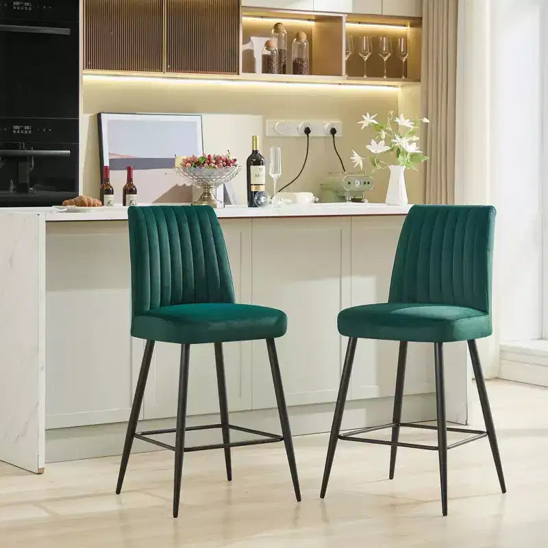TUYOHW Modern Velvet Counter Height Bar Stools Set of 2,Bar Chairs with Black Iron Legs & 300 lbs Capacity for Kitchen,Dining Room,Home Bar