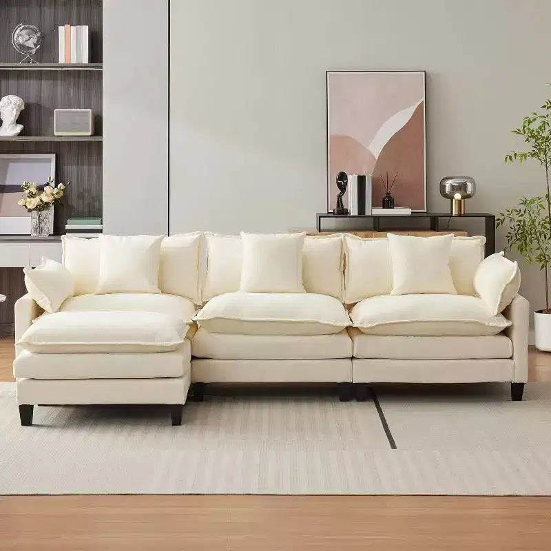 Acekool Oversized L Shaped Sectional Sofa, Modular Chenille 3 Seater Couch with Deep Seat and Ottoman, Comfy Convertible Sofa for Living Room