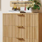 48 Tall 5-Drawer Fluted Dresser in Natural - Modern Deep-Drawer Wooden Chest with Wide Top for Bedroom, Living Room, Hallway & Kids' Room.