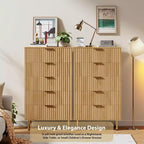 48 Tall 5-Drawer Fluted Dresser in Natural - Modern Deep-Drawer Wooden Chest with Wide Top for Bedroom, Living Room, Hallway & Kids' Room.
