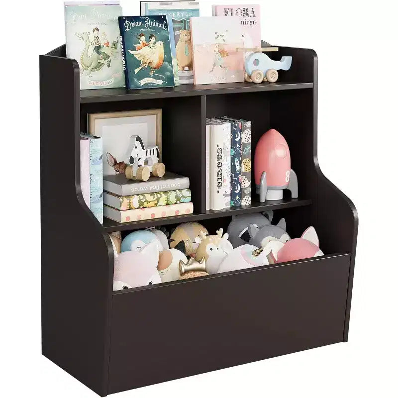 Toy Storage Cabinet - Dark Coffee Finish, Spacious Capacity for Playroom/Bedroom/Kids Room
