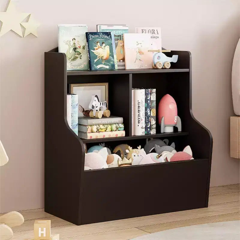 Toy Storage Cabinet - Dark Coffee Finish, Spacious Capacity for Playroom/Bedroom/Kids Room